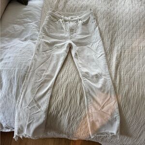 MOTHER The Insider Crop Step Fray White Jeans